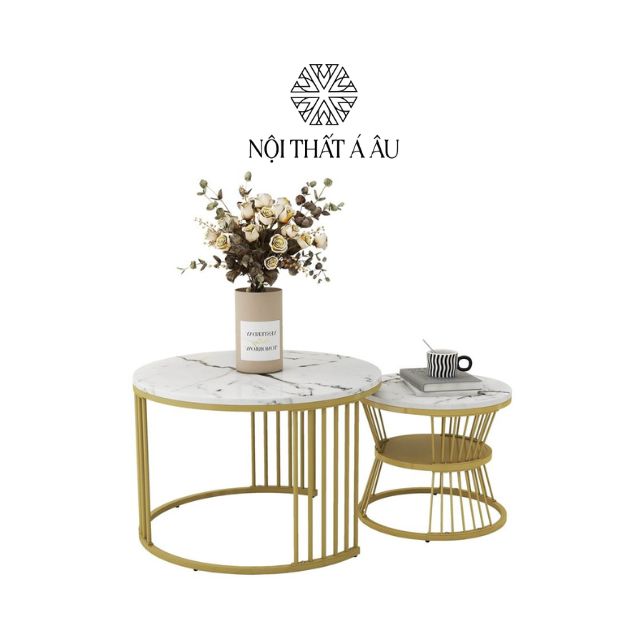 Bàn Trà Đôi Đá Ceramic Mạ Vàng T105