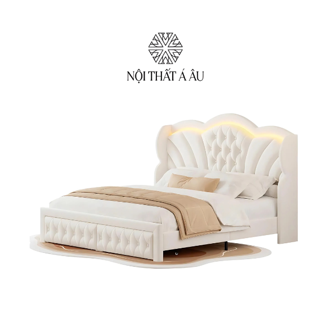 Giường Wingback Bọc Nhung Có Đèn G114
