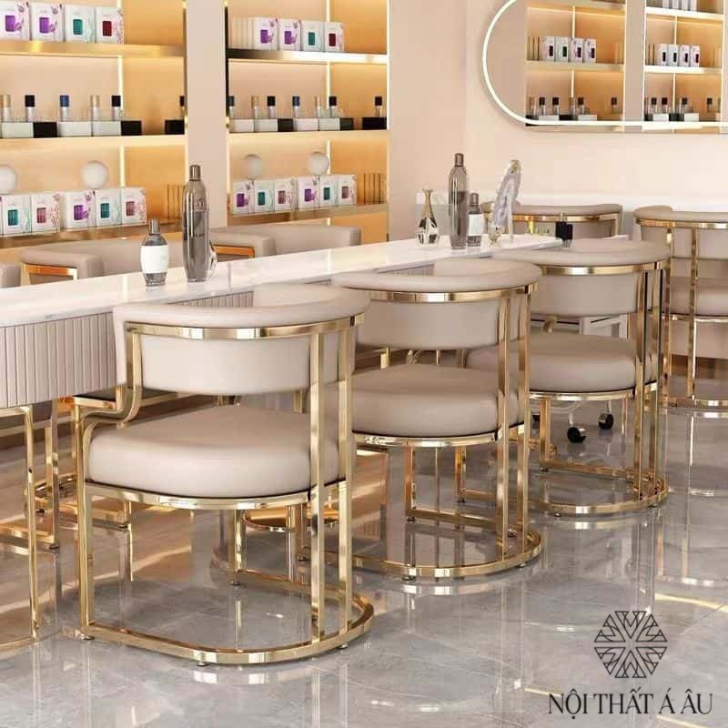 Ghế Tiệm Nail Sang Trọng Mạ Vàng