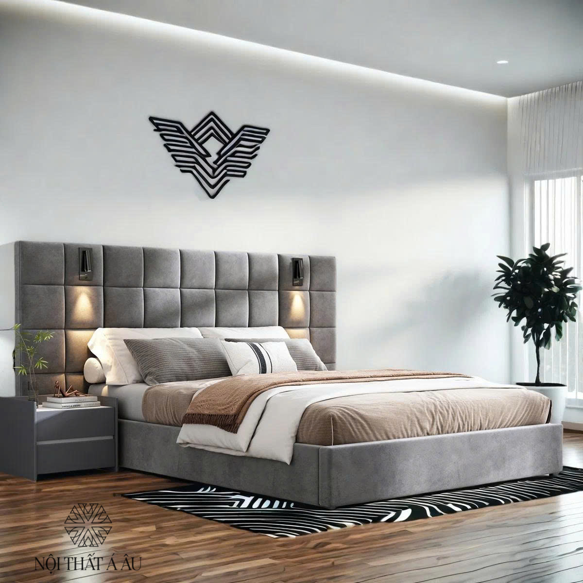 Giường Bọc Nỉ Cao Cấp Vách Đầu Giường G117