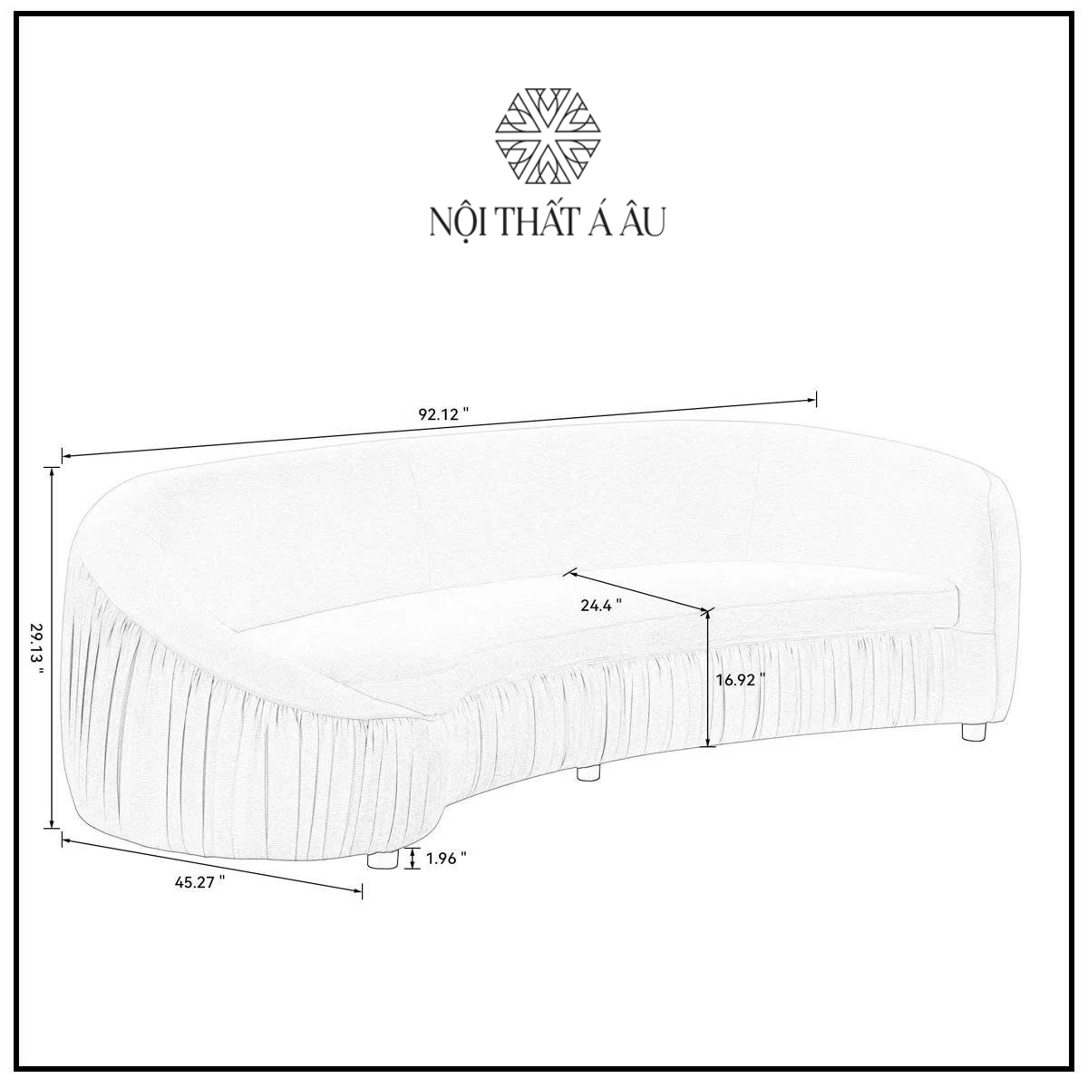 Kích Thước Sofa Cong Bọc Vải Hiện Đại S326