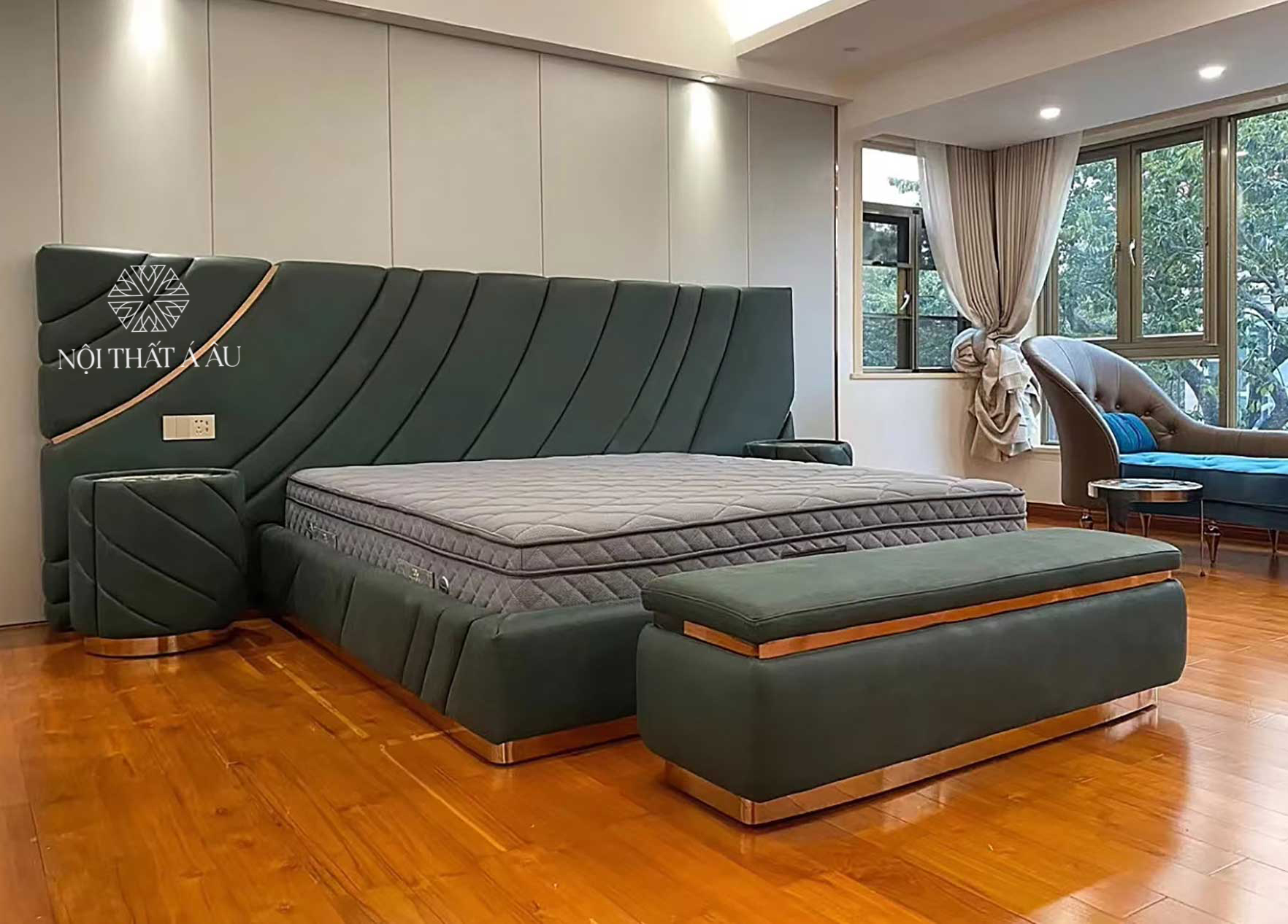 Hình Thật Giường Bọc Nỉ Kiểu Ý G131 Nội Thất Á Âu