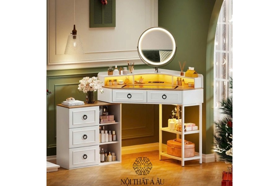 Bàn Trang Điểm Làm Bằng Gỗ Sơn Trắng Cổ Điển