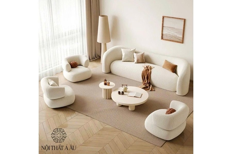 Bộ Sofa Cong Ghế Đôn Và Bàn Trà Sang Trọng