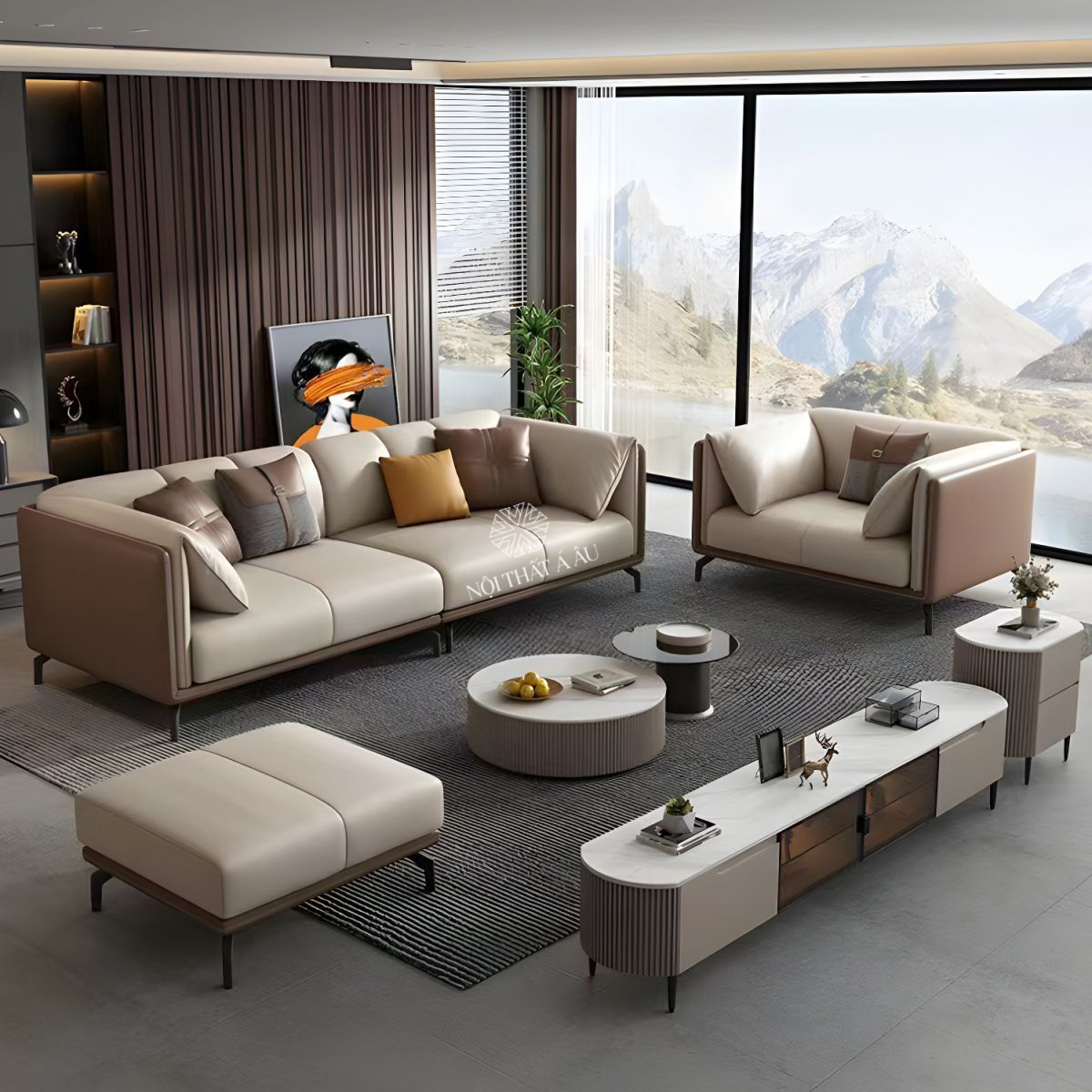 Bộ Sofa Đơn Giản Bọc Da Phòng Khách