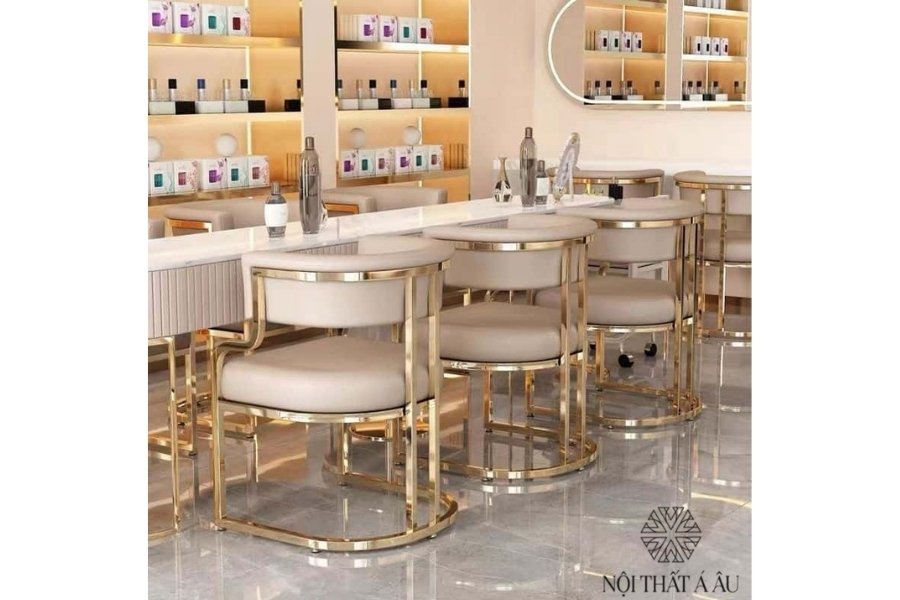 Ghế Nail Ghế Ăn Khung Mạ Vàng