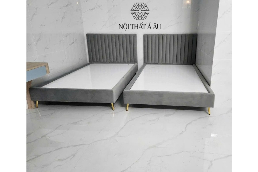 Giường Đơn Bọc Nhung Màu Xám