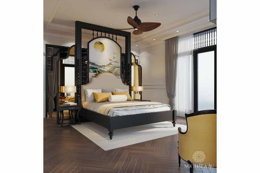 Giường Indochine Bọc Vải Nệm Cao Cấp