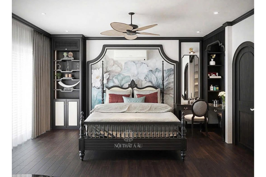 Hình Dựng 3D Giường Indochine Cho Khách