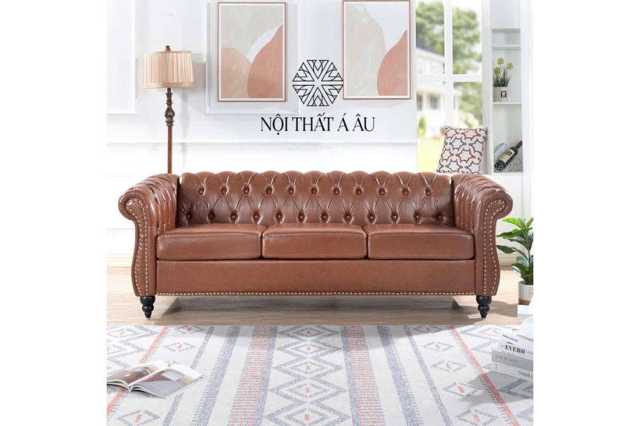 Sofa Cổ Điển Bọc Da Tay Cuộn S323