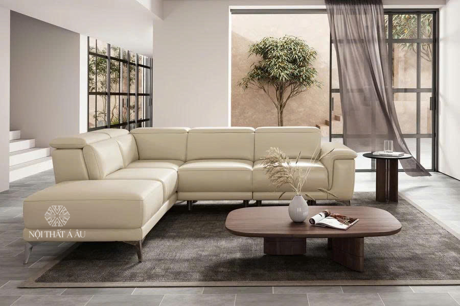 Sofa Đơn Giản Góc Chữ L Gật Gù Bọc Da