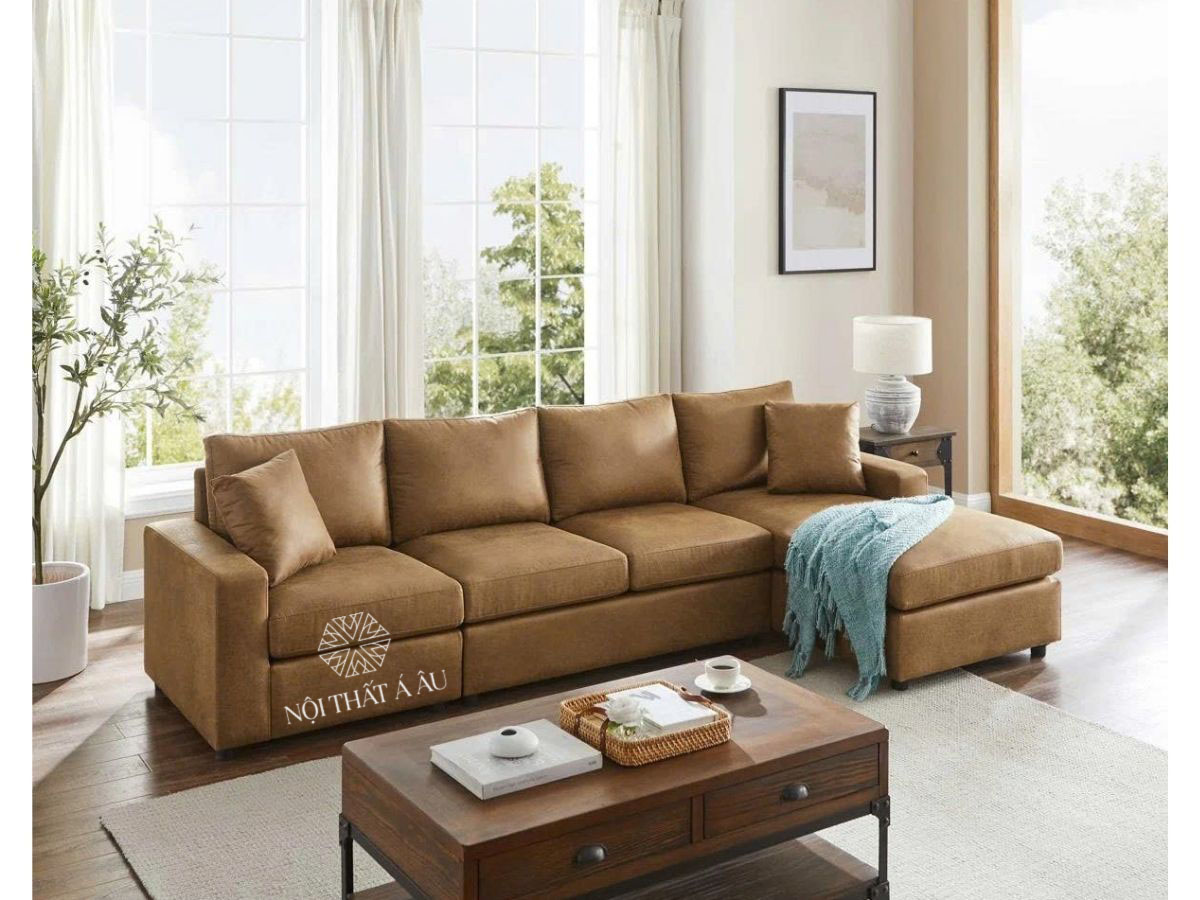 Sofa Góc Chữ L BỌC Da Thiết Kế Rộng Rãi 