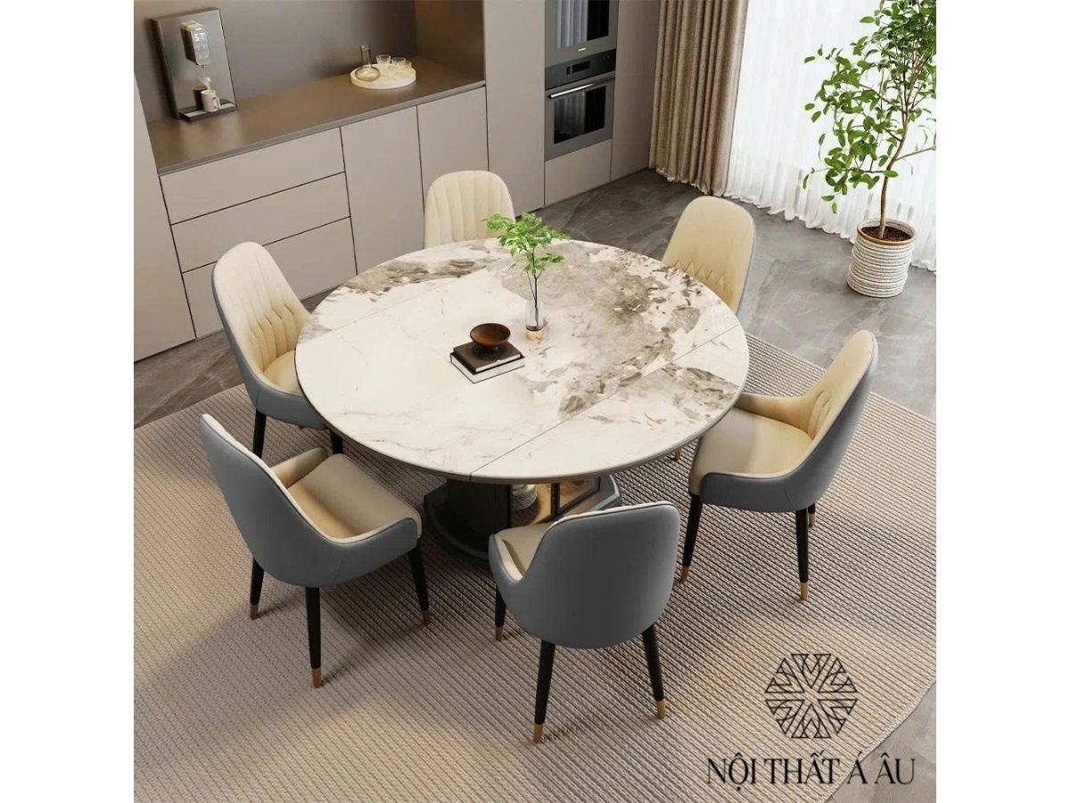 Bàn Ăn Mặt Đá Hình Tròn Ấm Cúng