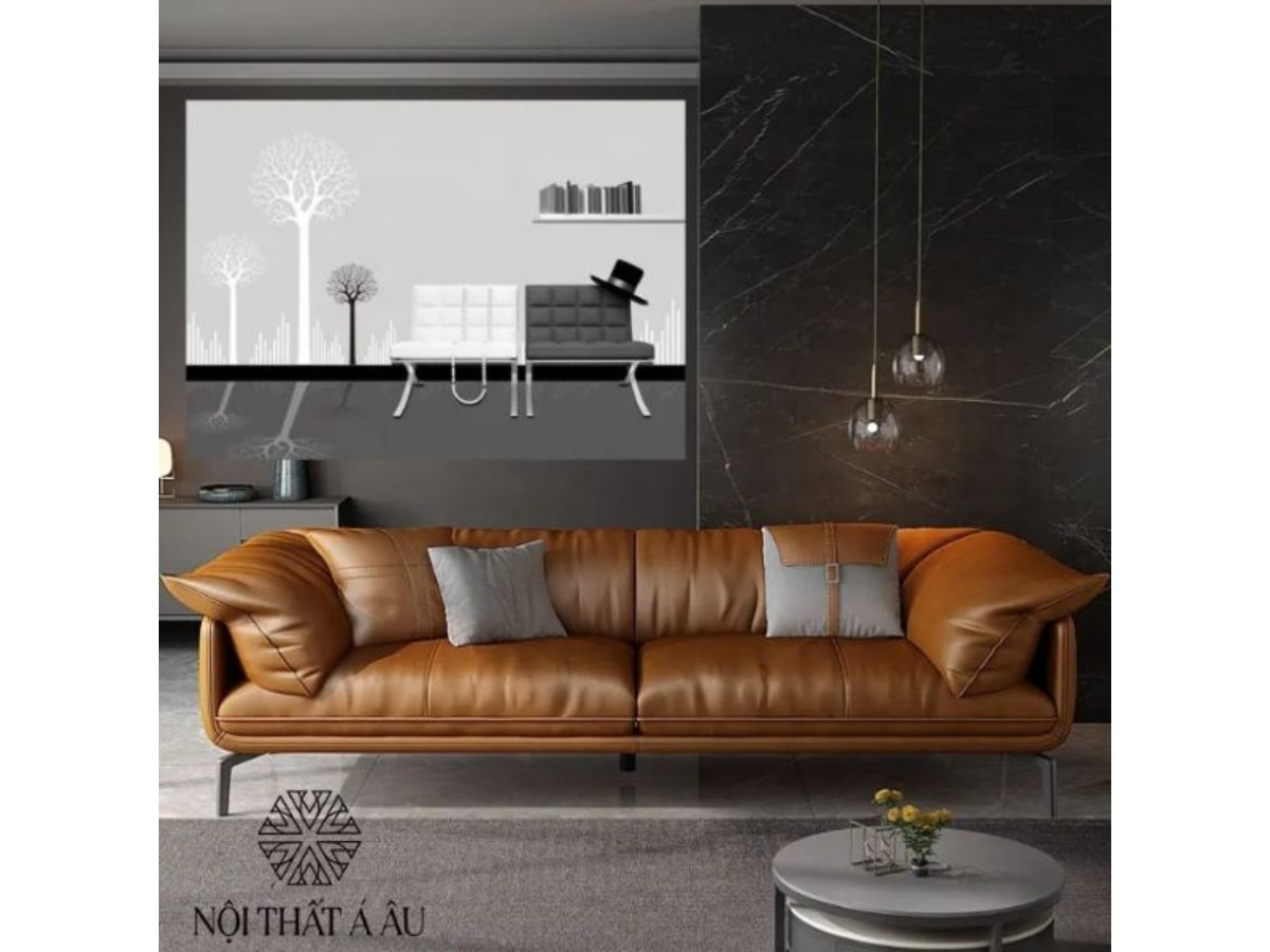 Sofa Bọc Da Bò Kiểu Italia Sang Trọng 