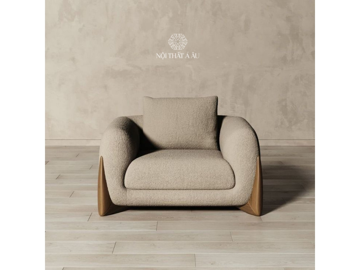 Sofa Lông Cừu Chân Gỗ Đơn Giản 