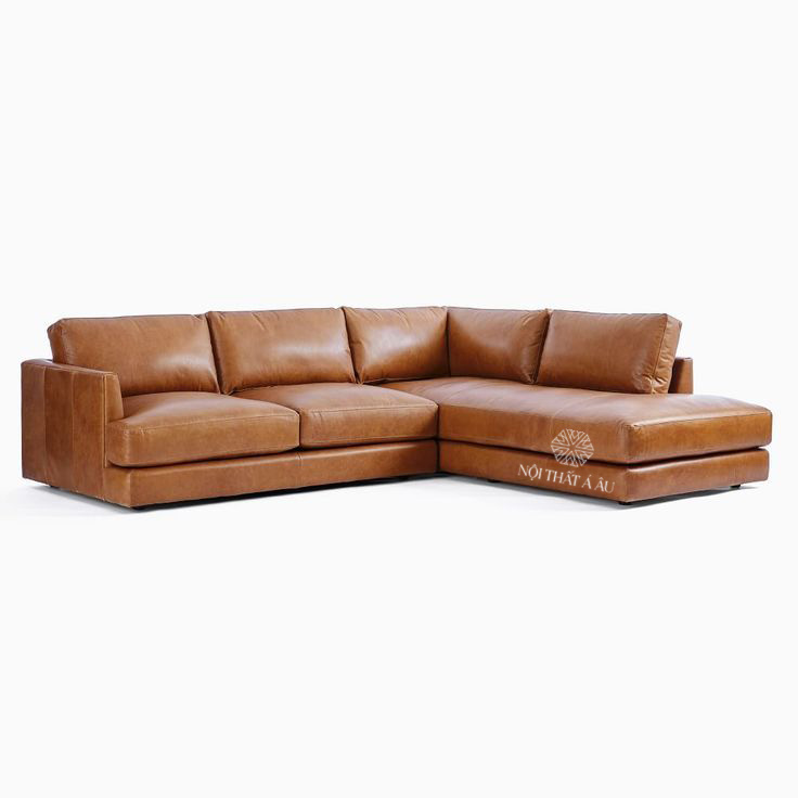 Sofa Góc Bọc Da Màu Nâu Bò